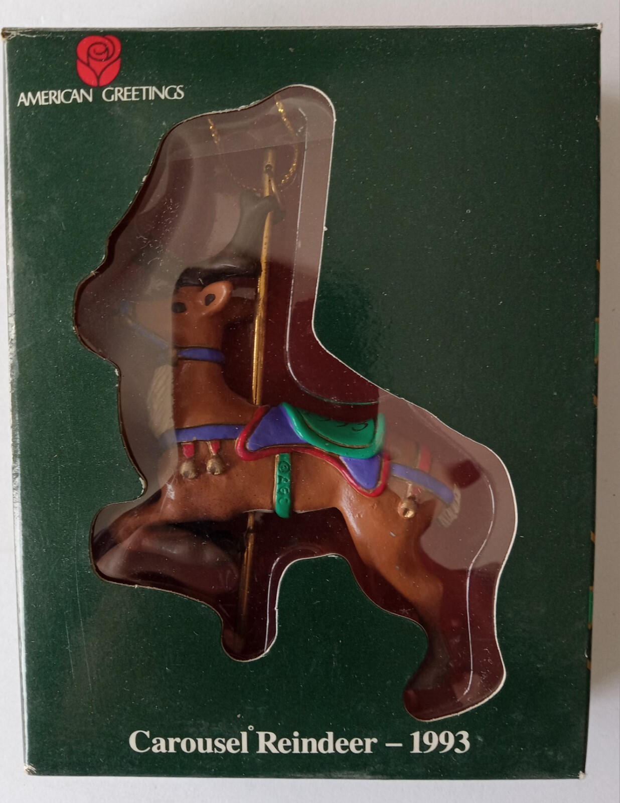 Vintage American Greetings Carousel Reindeer 1993 Ornament With Box