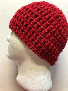 red crochet hat
