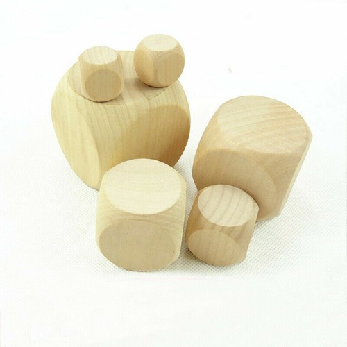 10mm to 60mm Natural Wooden Blank Plain Dices Cubes Hardwood SIX Sided Toy Game - Picture 2 of 3