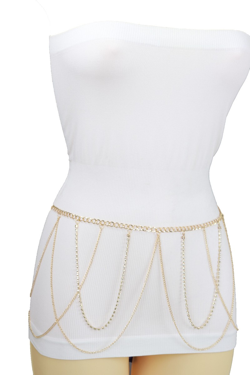 Women Gold Metal Chain Waves Hip High Waist Belt Silver  display picture 3