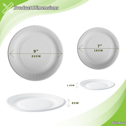 Disposable White Paper Plates 7” 9” BBQ, Party Round Plates Wedding Catering - Picture 2 of 7