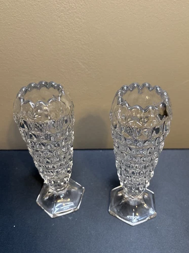 Set of 2 Vintage Fostoria American Bud Vase Cupped Clear Glass 6"