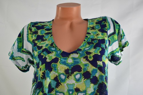 DAVINA (M) Top Stretch Polyester TEAL LIME Abstract PURPLE Lace Back Swing Hem - 第 3/10 張圖片