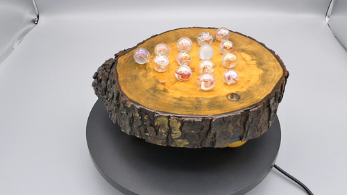 Solid Maple Wood Solitaire Game Tree Slice Blown Glass Marbles Handmade Signed - Video 1 of 1