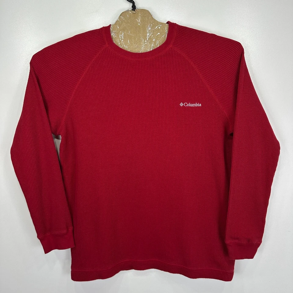 Columbia T-Shirt Men's Large Red Waffle Knit Long Sleeve Crew Neck Omni Wick - Image 3 of 4
