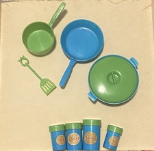 Vintage 1970s Blue And Green Doll Play Kitchen Set