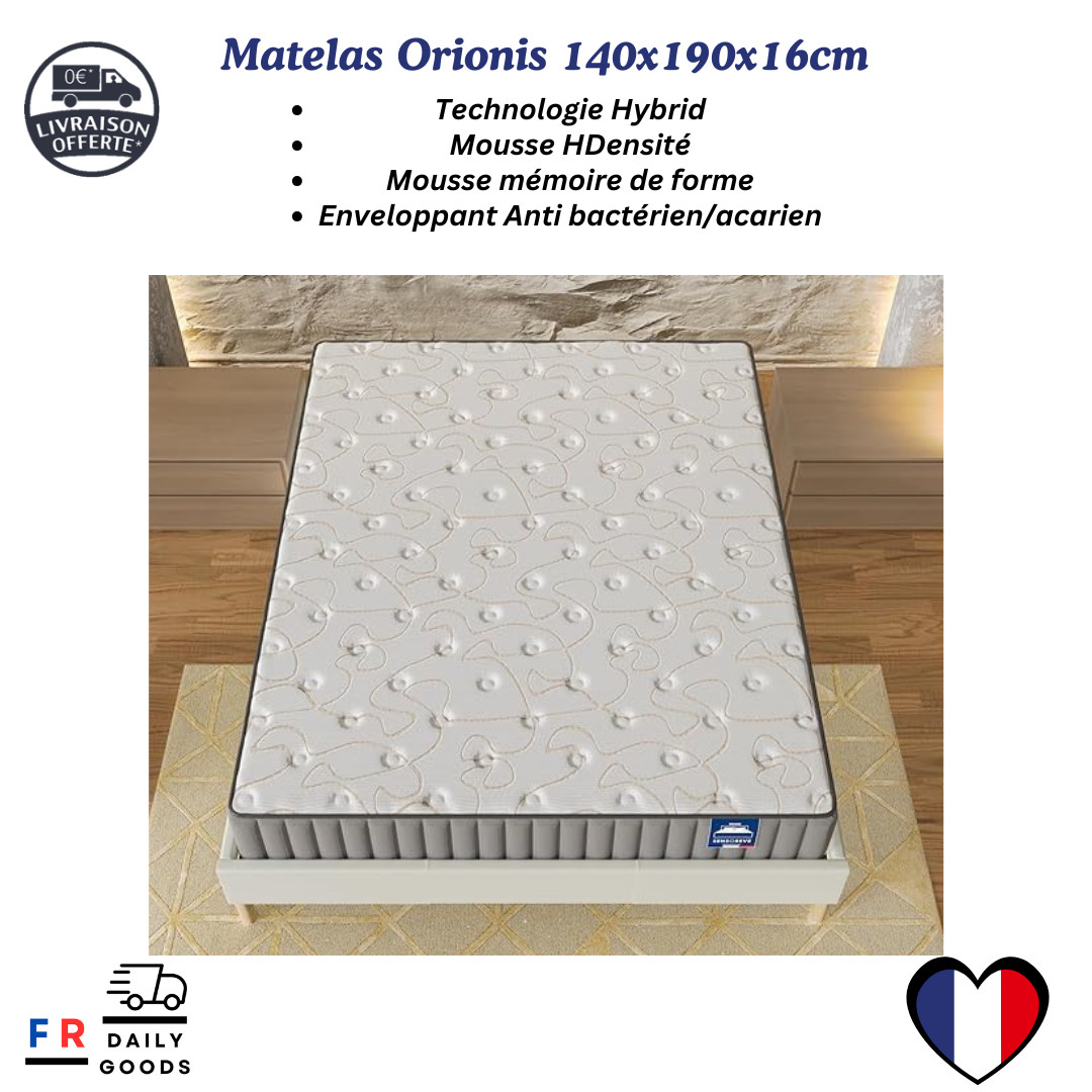 Matelas Orionis 140x190x16cm mousse mémoire de forme et haute densité