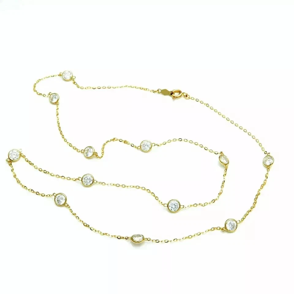 Certified Natural Diamond By The Yard Bezel Station Necklace 14k Yellow Gold - Image 4 of 4