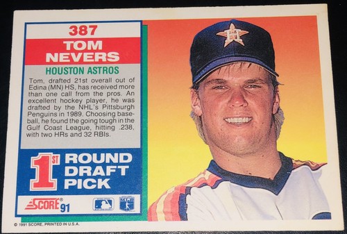 1991 Score 1st Round Draft Pick #387 Tom Nevers Rookie Houston Astros - Picture 2 of 2