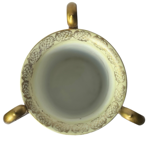 Antigua taza amorosa estilo real de Viena rococó porcelana dorada 3 asas patas - Imagen 14 de 24