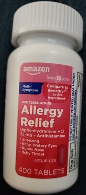 Amazon Basic Care Complete Allergy Relief, Diphenhydramine HCl 25 mg,...2 Bottle