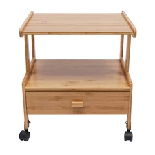 2 Tier Wood Storage Cart With Wheels Drawer Office Printer Stand Printer Cart