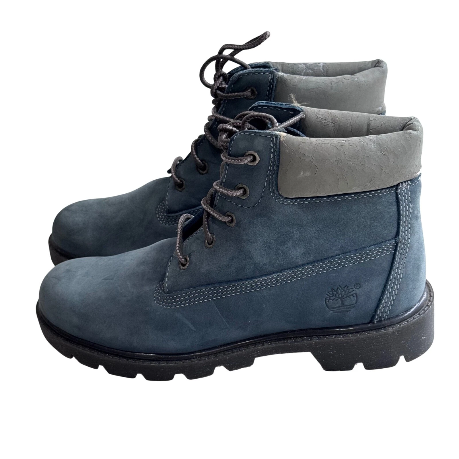 Stivaletti Timberland in pelle blu resistenti agli oli 6 pollici stringati impermeabili taglia 5M