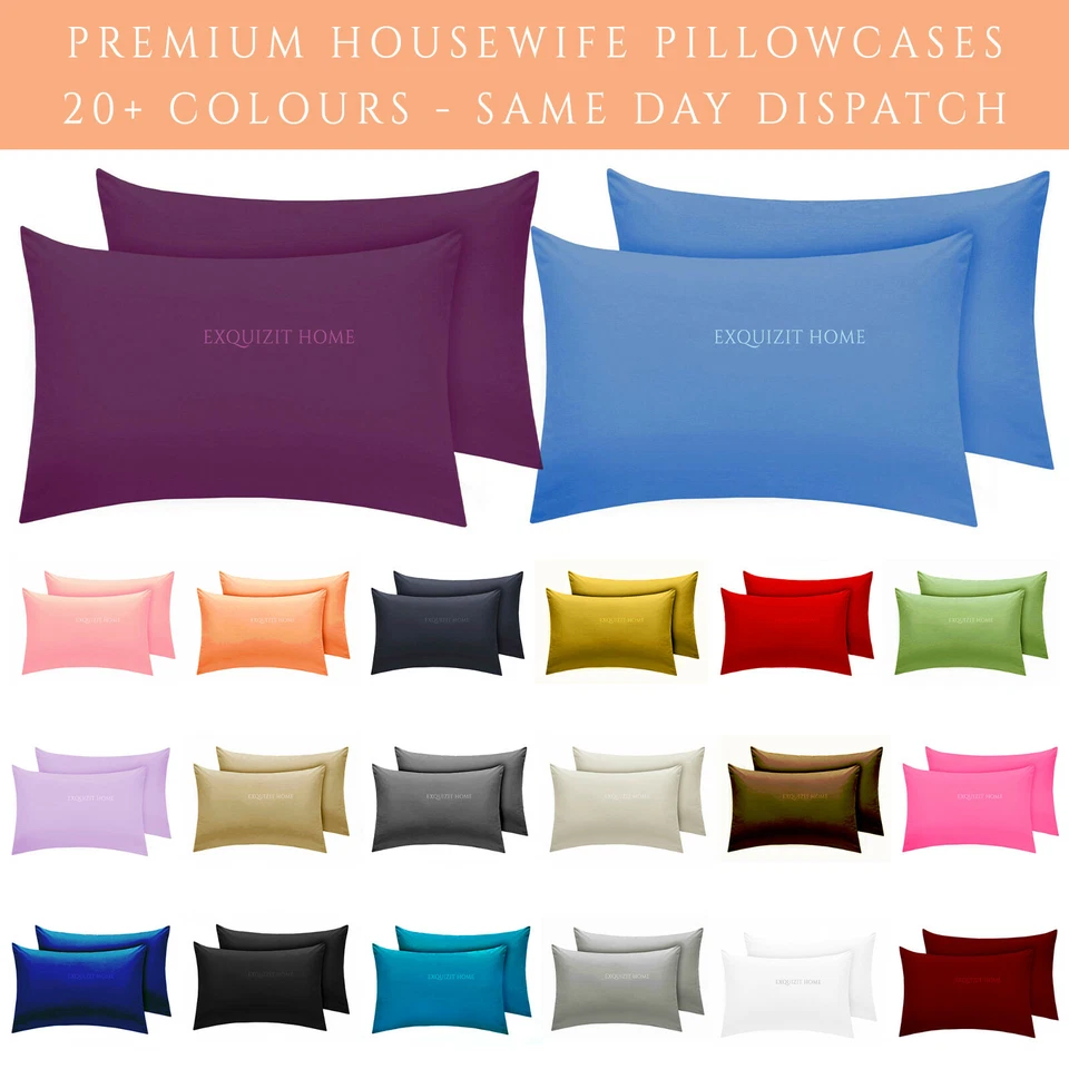 EXQUIZIT HOME Clearance Pillow Cases Housewife Pair Polycotton Plain Dyed Luxury Bedroom
