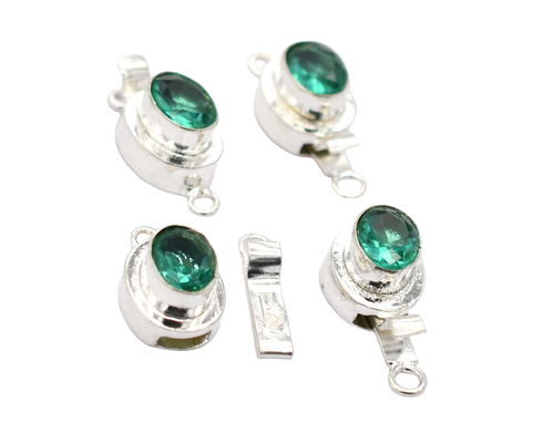 1 Pc Green Amethyst Box Clasp 1 Strand Sterling Silver Plated - Picture 3 of 3