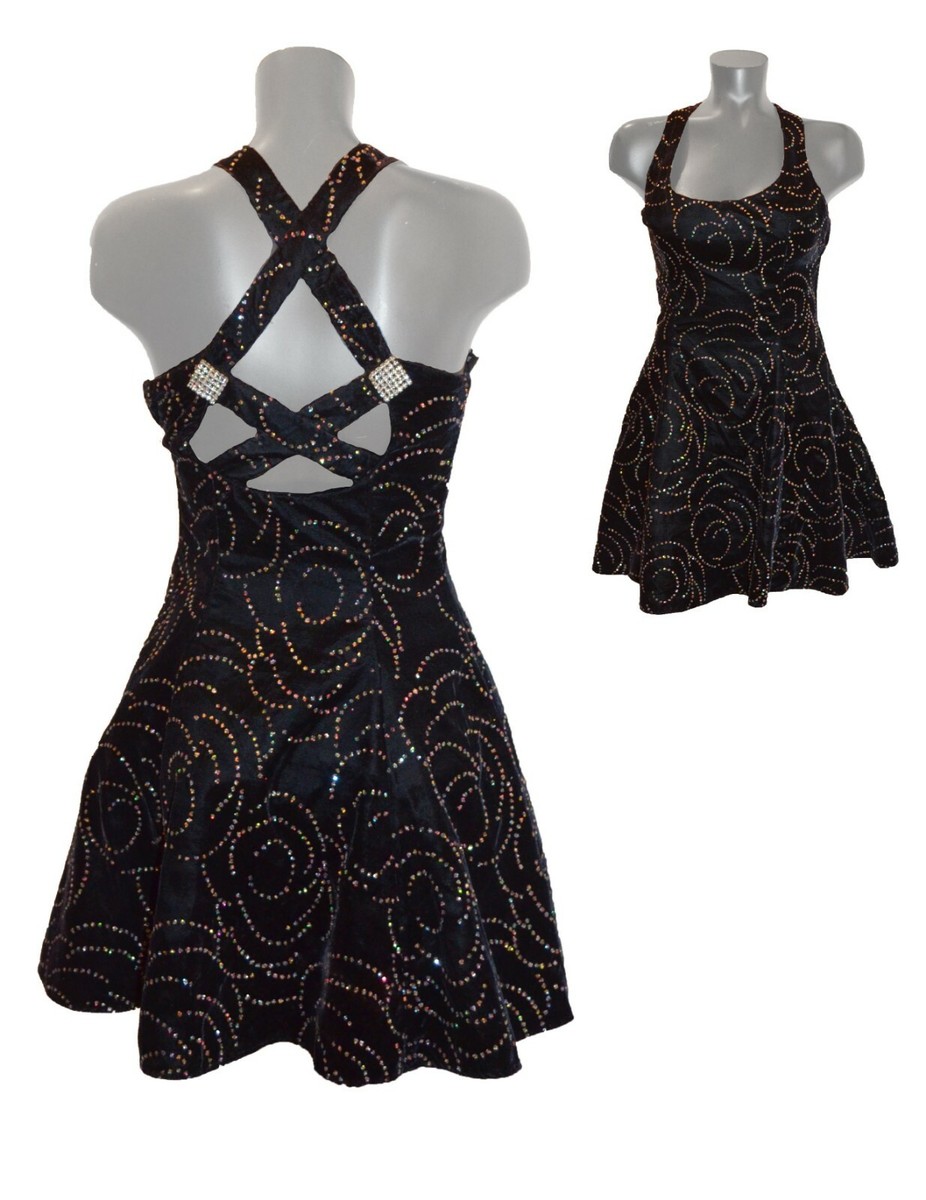 Zum Zum Vintage 80s Black Sparkle Velvet Criss Cross Short