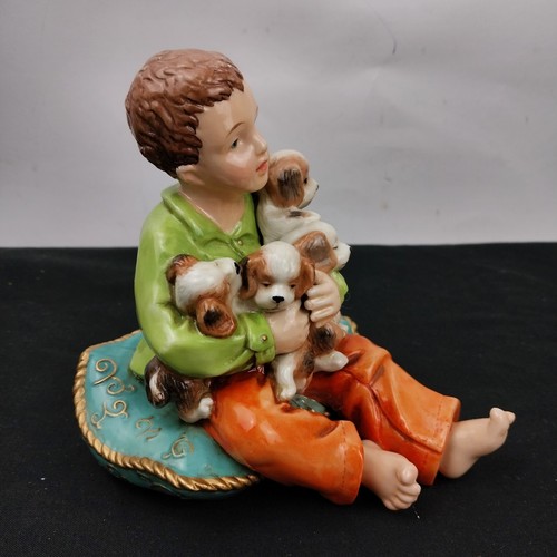 Porcelain Christmas Setting REPLACEMENT Child Boy Holding Puppies 4.5" Tall - Picture 6 of 14