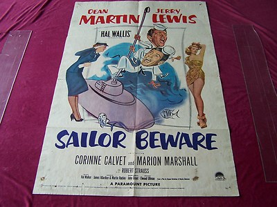 1952 MGM  Movie Poster-'' SAILORS BEWARE ''Comedy team Martin & Lewis/pretty girls