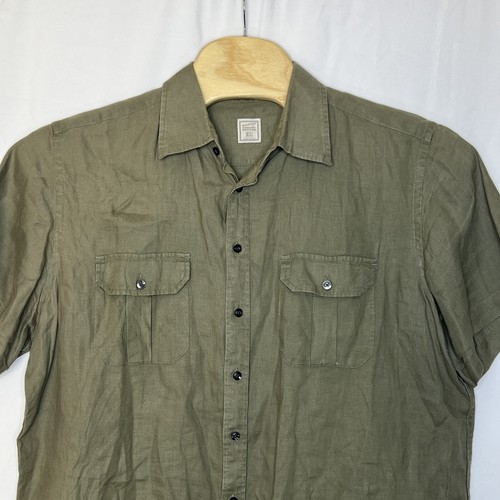 Merona Men's Size XL (17-17.5) Short Sleeve Linen Button-Up Shirt Khaki Green - Picture 2 of 10