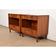 John Widdicomb Mid-Century Modern Sculpted Walnut Nightstands, Pair