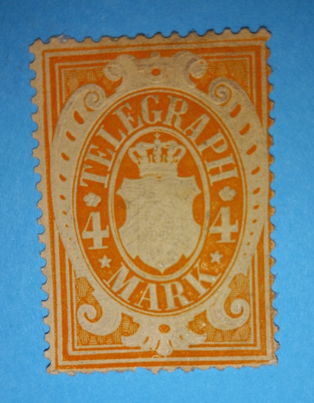 + 1876 Bavaria German States Embossed 4 Mark Telegraph Morse Code Revenue Mh Bob