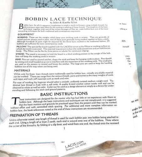 LACIS BOBBIN LACE KIT LB43 SEALED COMPLETE TOOL INSTRUCTIONS MATERIALS BEGINNER - Picture 6 of 9
