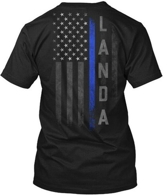 #ad Landa Family Thin Blue Line Flag T Shirt Made in the USA Size S to 5XL $22.78