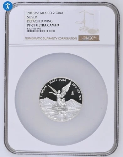 2015 Mexico 2 Onza Libertad NGC PF 69 UC 2 oz .999 Silver RARE Detached Wing