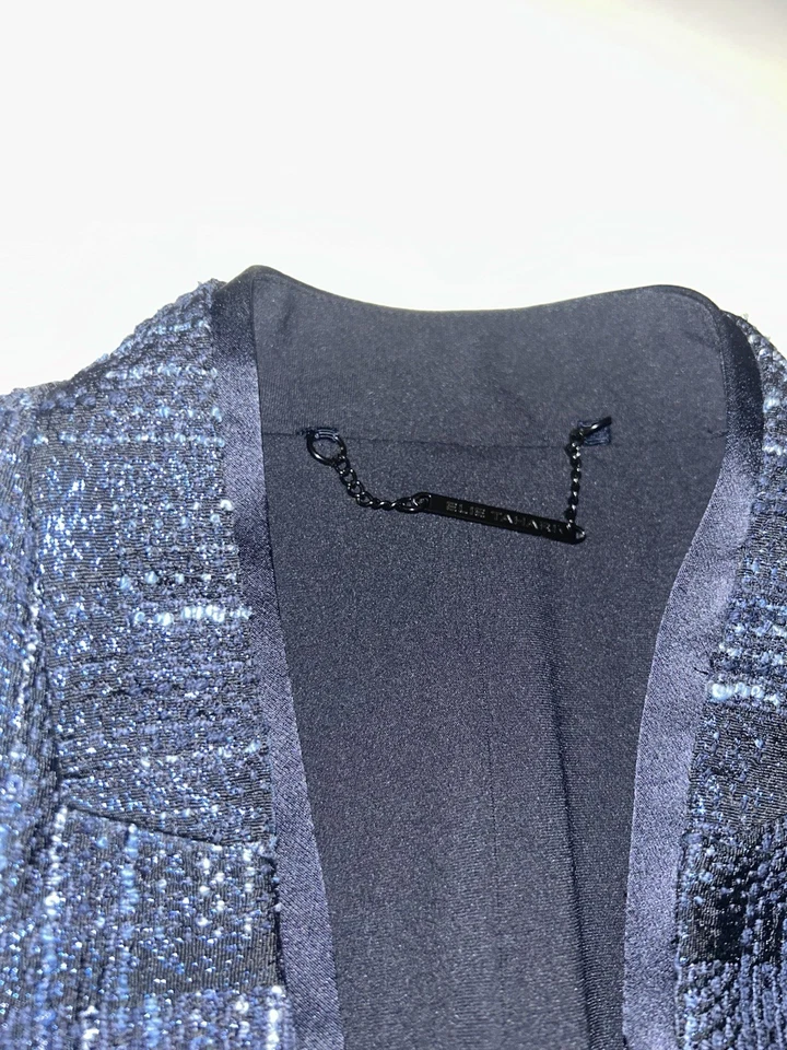 Blazer Mini Rayas Hilo Metálico Elie Tahari Negro Azul Marino Talla 2 Foto 4 de 4