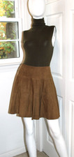 VTG Ralph Lauren Suede Skirt Blue Label Collection Brown Leather Viscose Lined 8