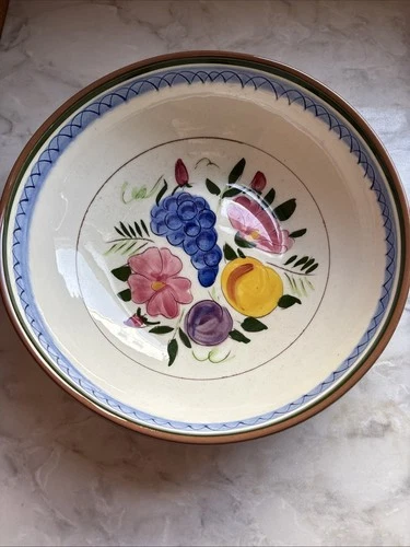 Vintage Stangl Pottery Fruit And Flowers Hand Painted 10” Bowl  MCM Made In USA