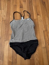 Nike Swimsuit Women  s 2pc TankiniBlack/Whitel Striped Racer Back Tank Bikini L