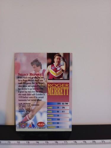 AFL 1996 Select Brisbane Lions - Roger Merrett Card No.100 - Picture 2 of 2