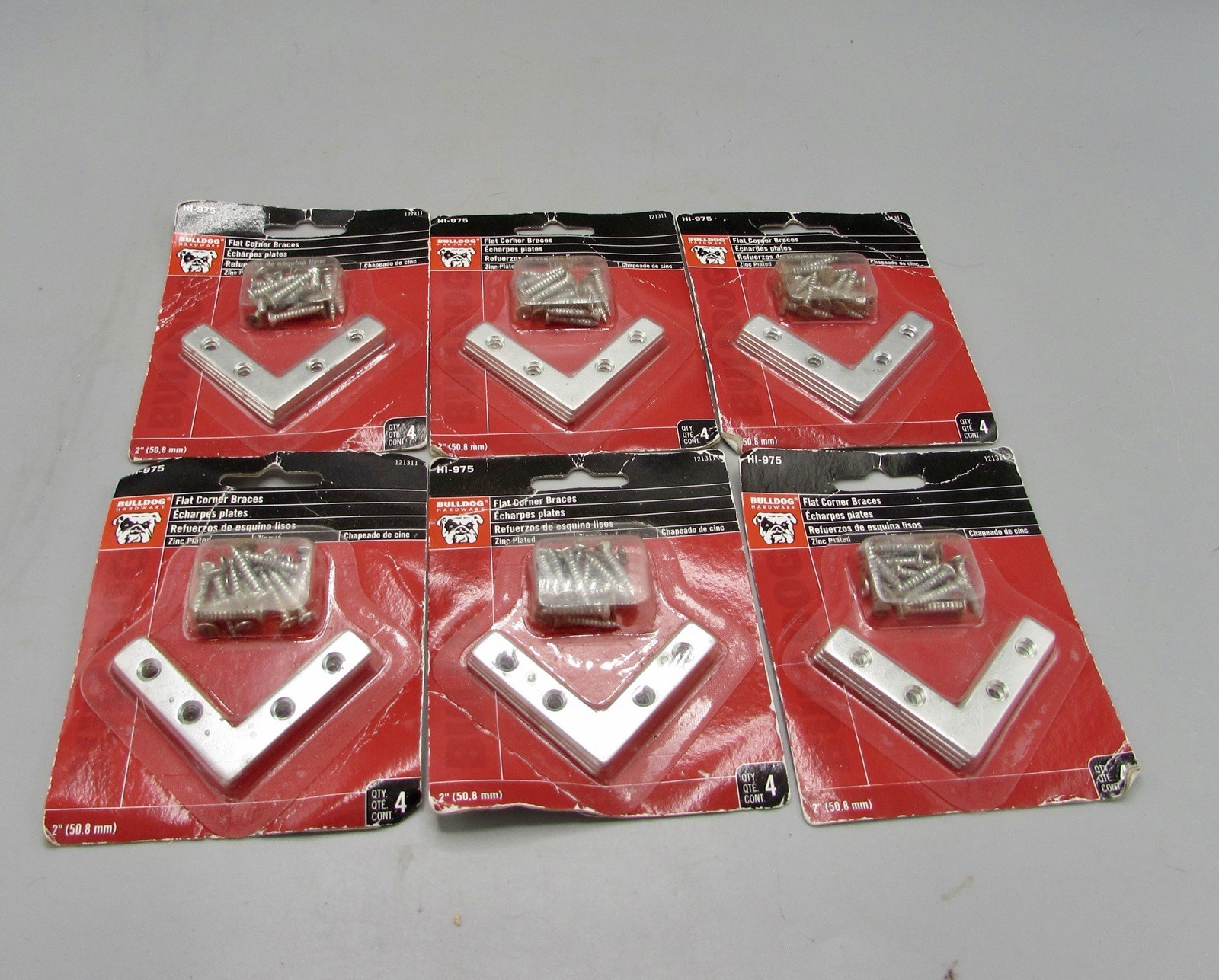 Lot of 6 Bulldog Flat Corner Brace, Hardware 2 in. Zinc Plated Steel HI-975 NIP
