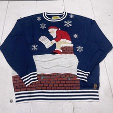 Tipsy Elves Sweater Mens 3XL Blue Santa Using the Fireplace Ugly Christmas Party