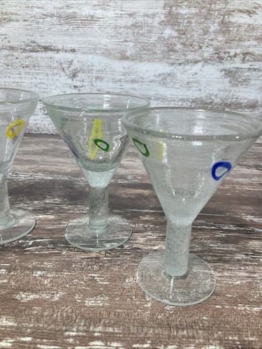 SET (4) Bicchieri Soffiati Martini/Calici Cristallo a Bolla Semi 6,5" con Anelli Colorati - Foto 4 di 12