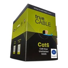 TRUE CABLE Cat6 Riser (CMR), 1000ft, Blue, 23AWG 4 Pair Solid Bare Copper,
