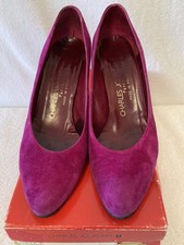 Vintage Charles Jourdan Women s Suede Pumps Magenta Leather Mid Heel Size 6 1/2