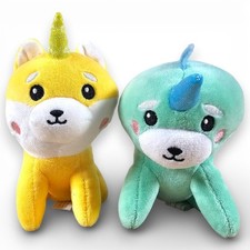 Squiggletz Pomkinz Pet Pals Plush Toy Lot Yellow Puppy Dog Green Dinosaur 2022