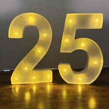 25th Birthday Anniversary Light Up Number Decorations Lights Plastic LED Battery