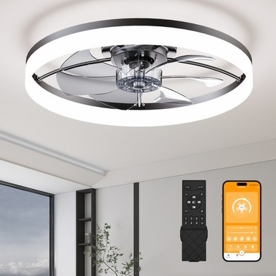 23.6'' modern ceiling fan light, 6-speed wind, adjustable brightness,