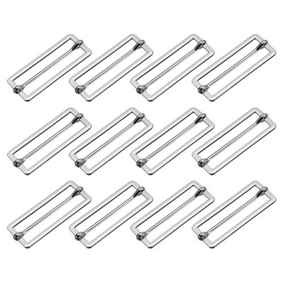 Slides buckles, 12pcs 50x17x2.3mm rectangle regulator, silver tone