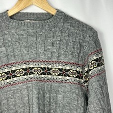 Vintage Lord Jeff Men's Size M Sweater USA Made Mock Neck Wintuk Fair Isle Gray