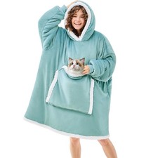 Oversized Cat Lovers Hoodie Blanket for Adults, Cozy Sherpa with Pocket