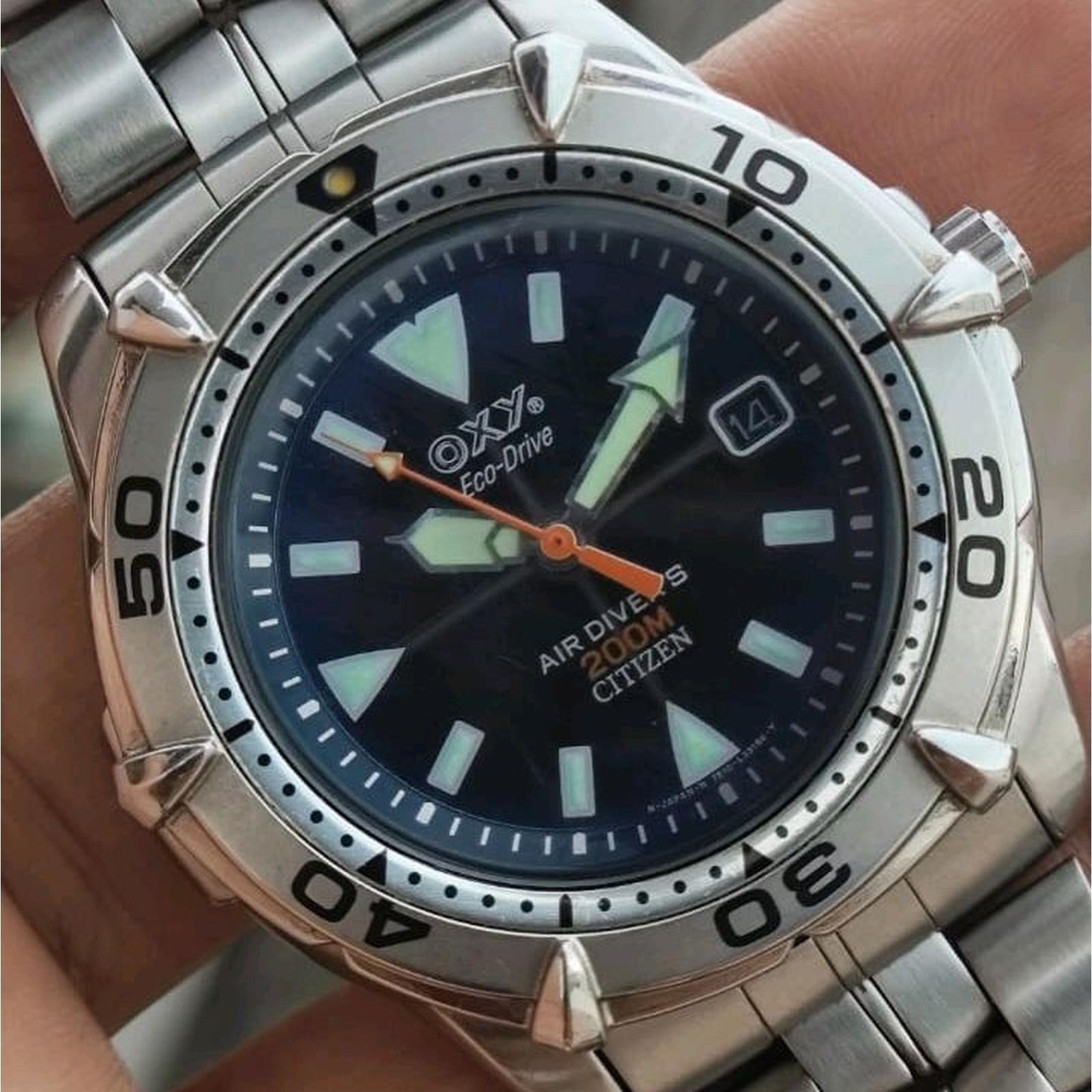 DRIVE ECO 200M Watch Rare Vintage CITIZEN Men OXY Date Divers Air Black Dial - vintagewatches.pk