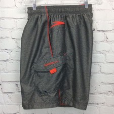 Speedo Men  s Swim Shorts Trunks Size L Mesh Lined Gray  Red Pockets Drawstring
