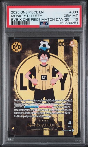 2025 ONE PIECE PROMOS BVB X ONE PIECE MATCH DAY 2025 #003 MONKEY D. LUFFY PSA 10