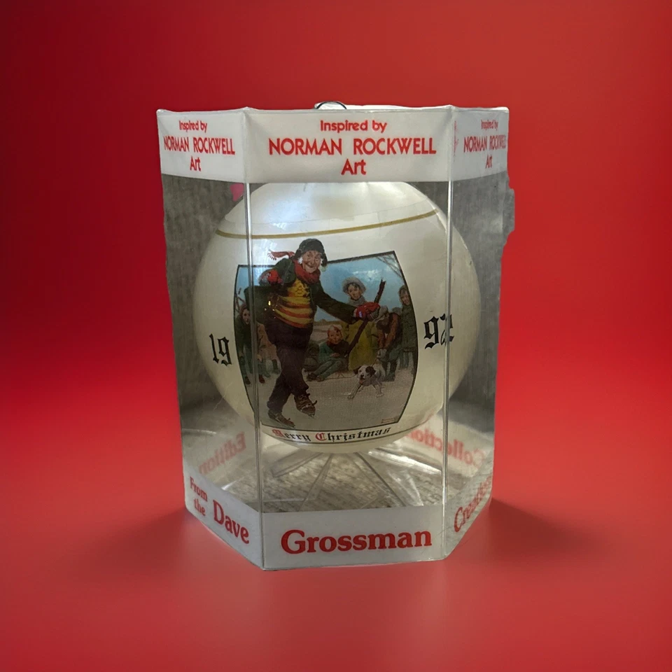1992 Dave Grossman Design Norman Rockwell bola de patinaje sobre hielo adorno con caja original XM4 Foto 4 de 4