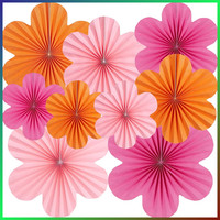 9 StüCk PapierfäCher Set Deko Orange Rosa FüR Hochzeit Geburtstag Party