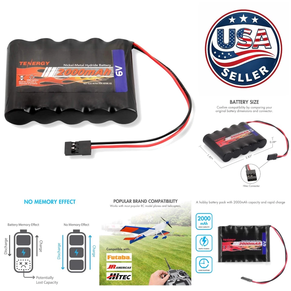 Versatile 2000mAh NiMH RC Battery Pack - 6V with Hitec Connector for Hobbyists - Image 1 of 4